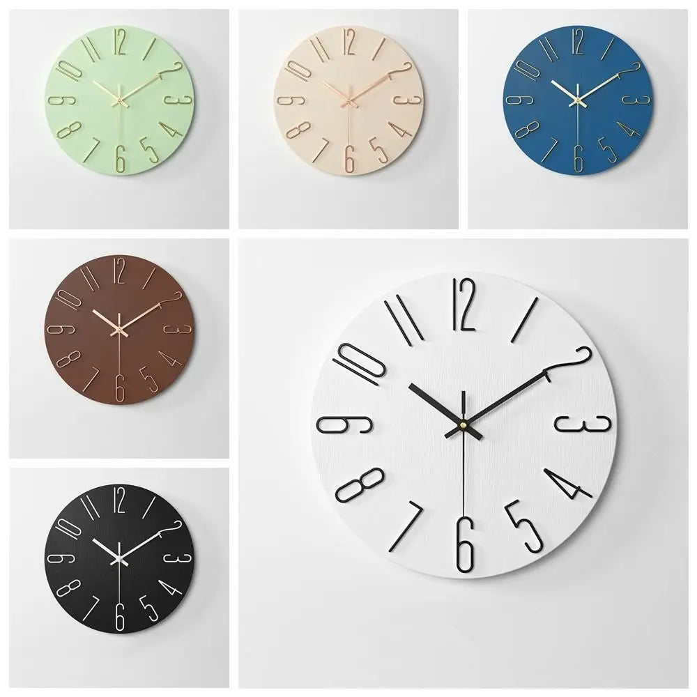 12-Inch Silent Wood Grain Wall Clock | 3D Numbers | 6 Colors Wall Clock Babs