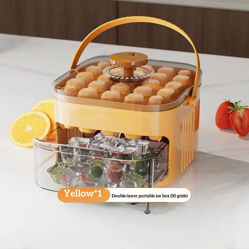 Ice Cube Trays with Lid & Bin – 2 Pack Easy Release Set Ice Cube Tray Set Babs Yellow