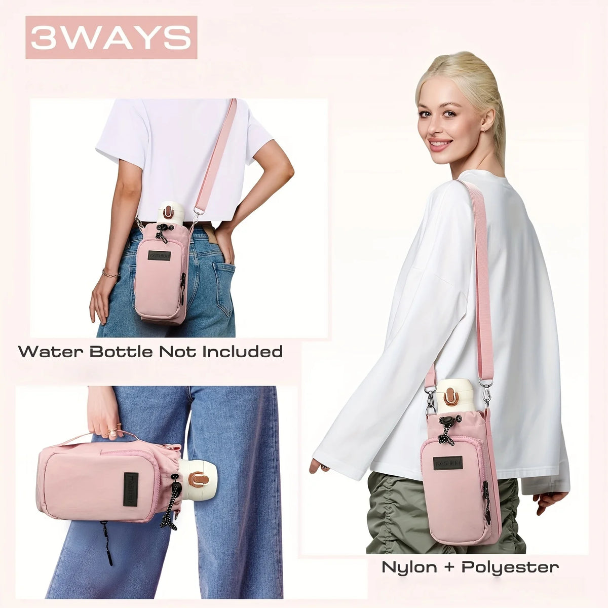 Insulated Water Bottle Crossbody Bag with Adjustable Strap Bottle Carrier Bag Babs