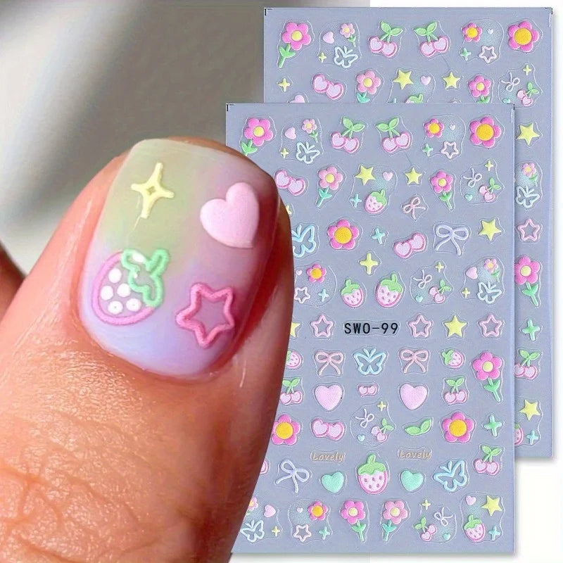 Cute Nail Stickers – Cherry, Strawberry & Heart DIY Decals Nail Art Stickers Babs