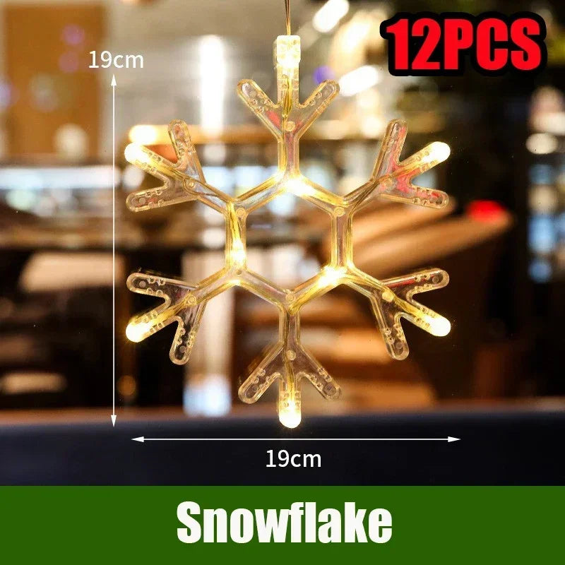 LED Christmas String Lights – Santa Claus Window Suction Cup Christmas String Lights Babs Snowflake-12pcs