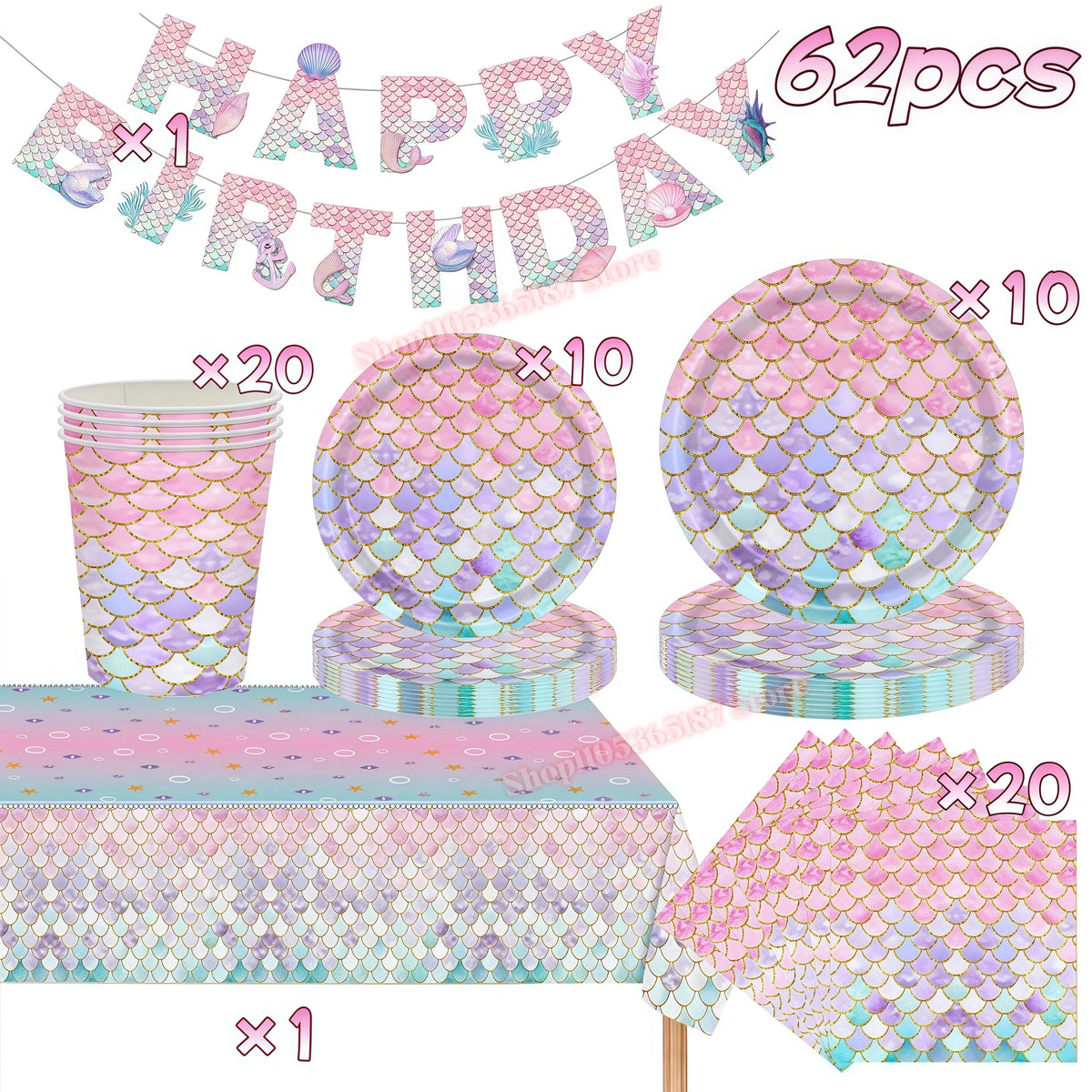 Mermaid Birthday Party Decorations Set – Plates, Cups & More