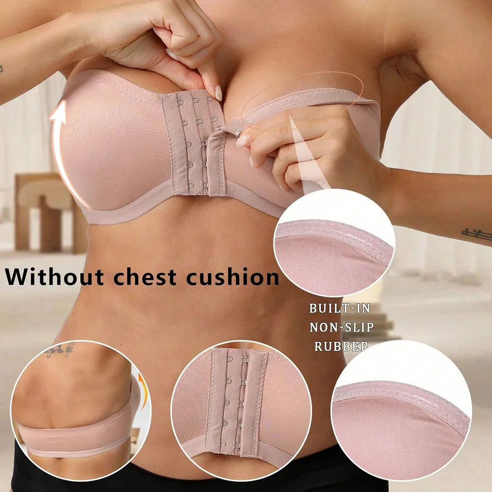 Women's Strapless Seamless Push Up Bandeau Bra – Wire Free Seamless Bandeau Bra Babs