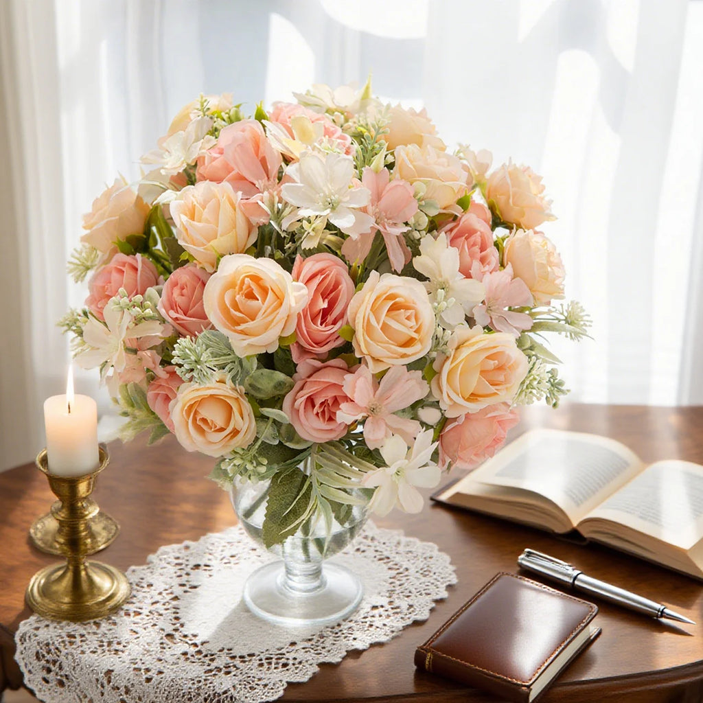 Artificial Silk Rose Bouquet – Wedding & Home Décor, 29cm Artificial Flower Bouquet Babs