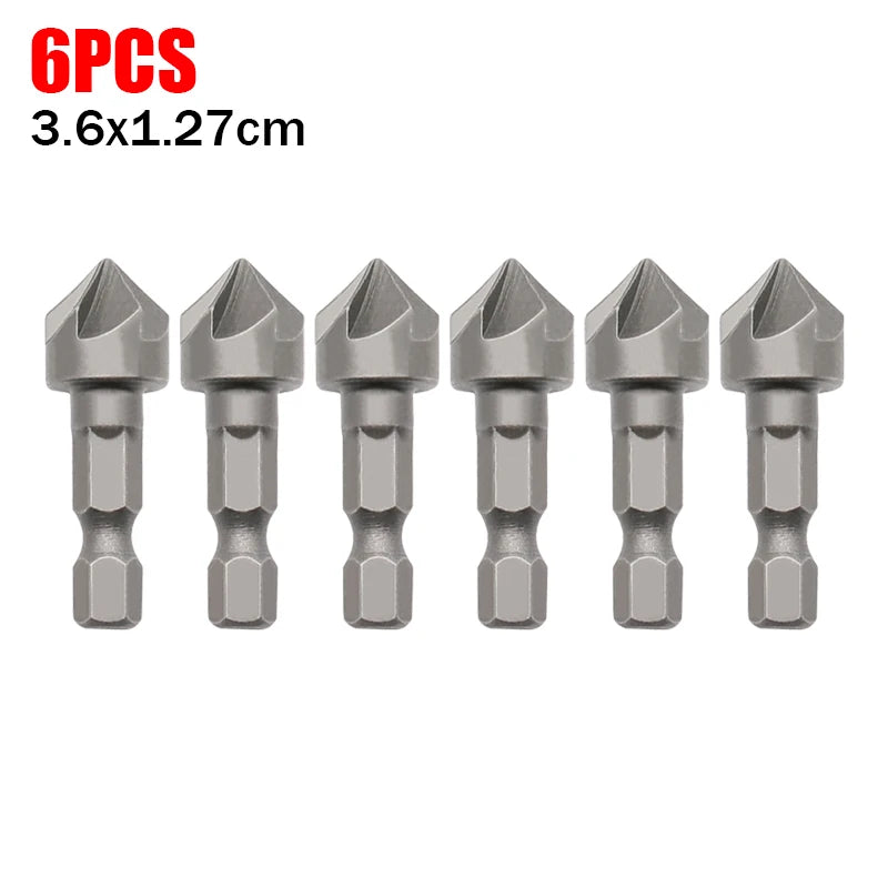 6-Blade Hex Shank Countersink Drill Bit – Carbon Steel Wood Countersink Drill Bit Babs 6PCS