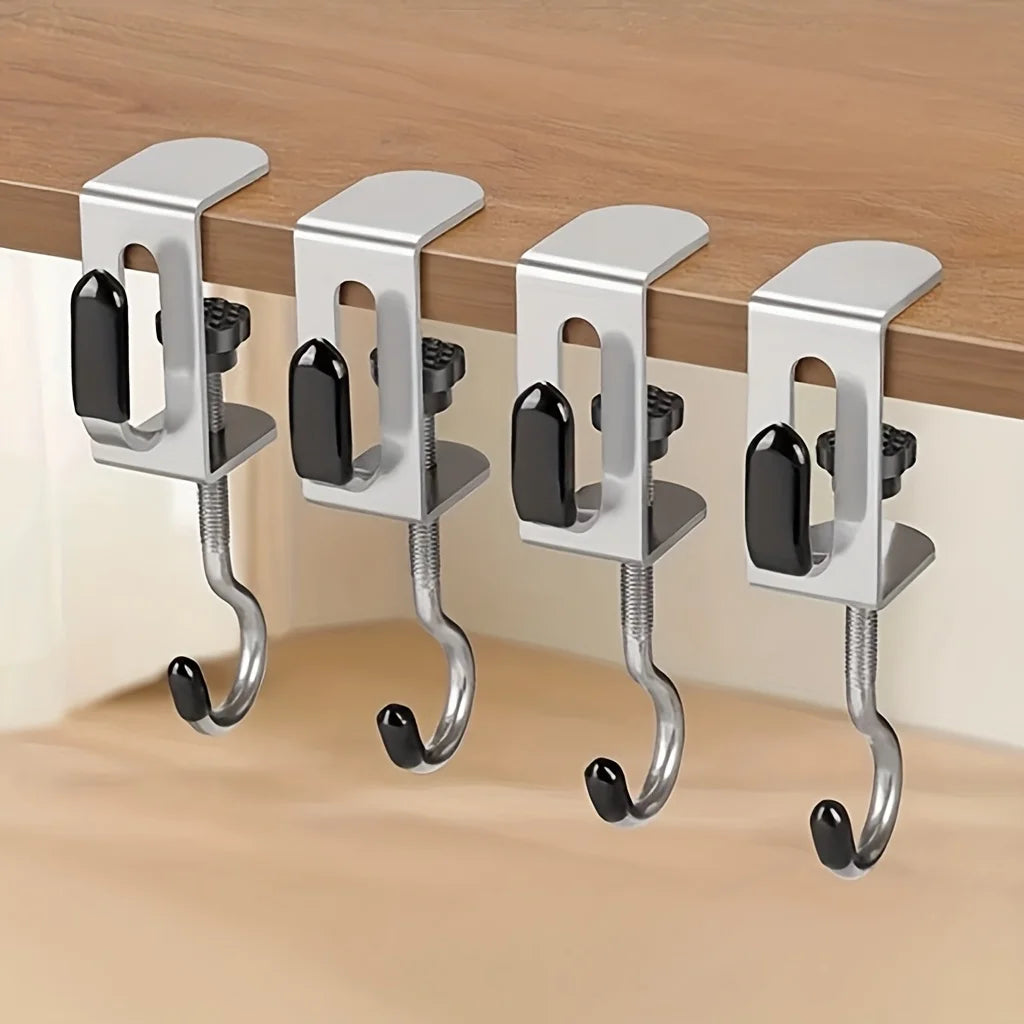 4-Piece Heavy-Duty Metal Desktop Storage Rack with Double Hooks Desktop Storage Rack Babs Silver