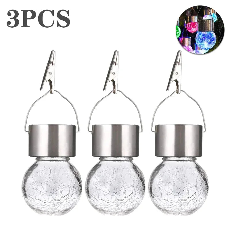 Solar Hanging Garden Lights – LED Cracked Glass Ball Lanterns Solar Garden Lantern Babs Multicolor-3PCS