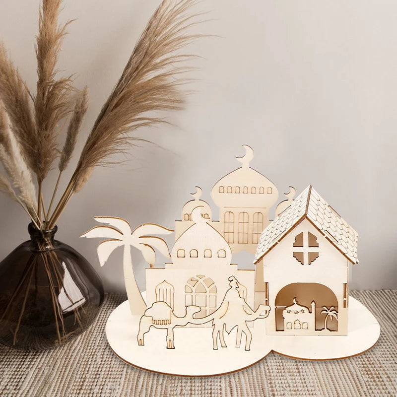 Wooden Ramadan Castle DIY Puzzle – Eid Mubarak Table Decor Holiday Wood Puzzle Babs