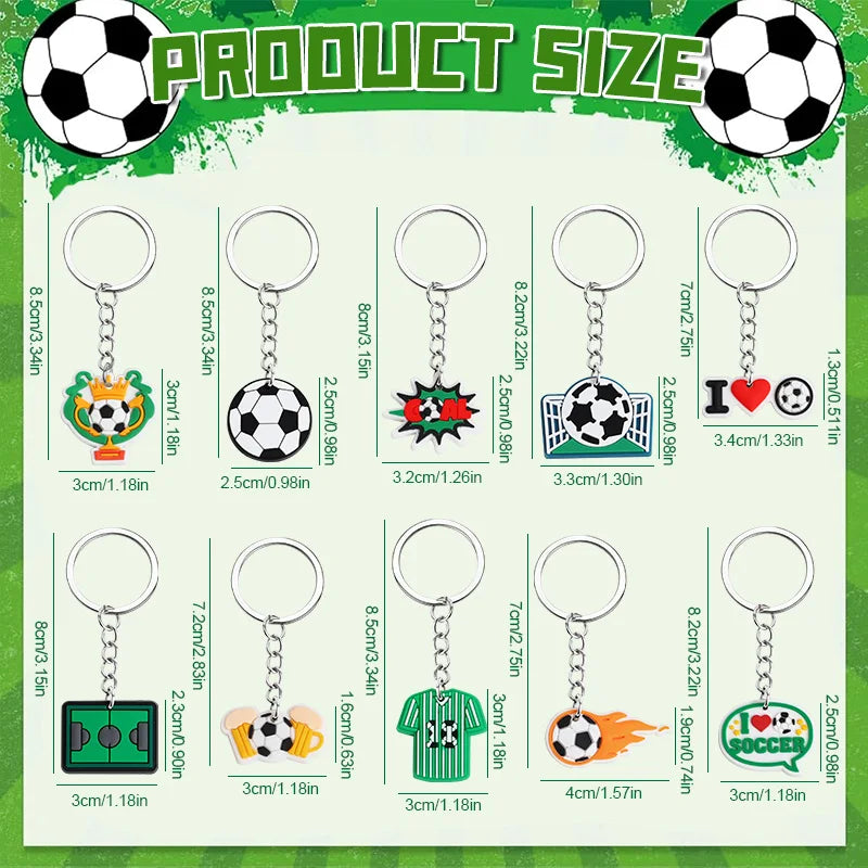 10Pcs Soccer Keychains Bulk – Kids Party Favors & Bag Pendants Sports Party Favors Babs