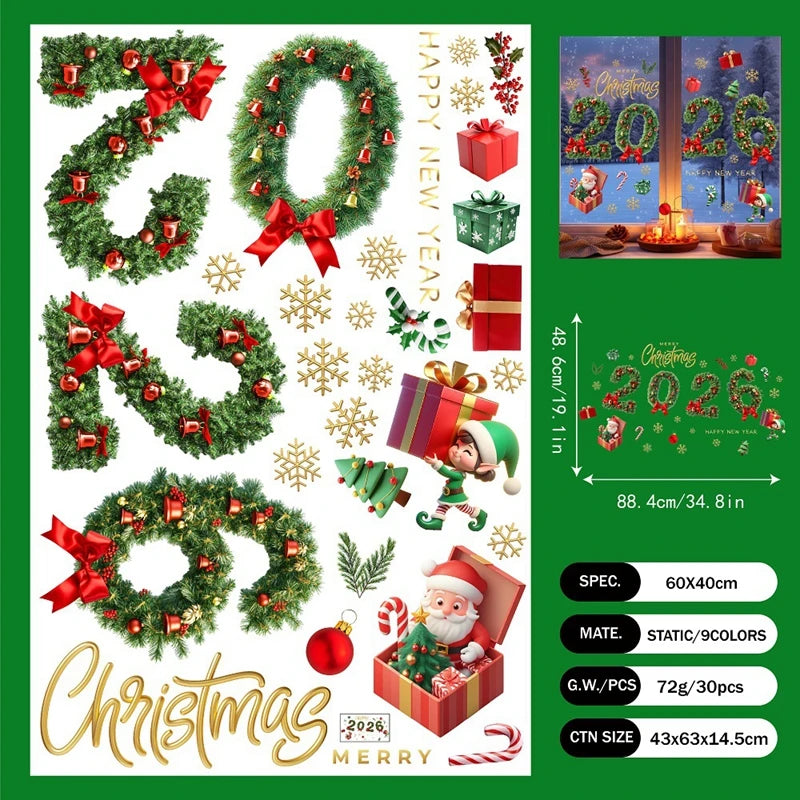 2026 Christmas Window Stickers – Santa & Snowflake Decals Holiday Window Stickers Babs