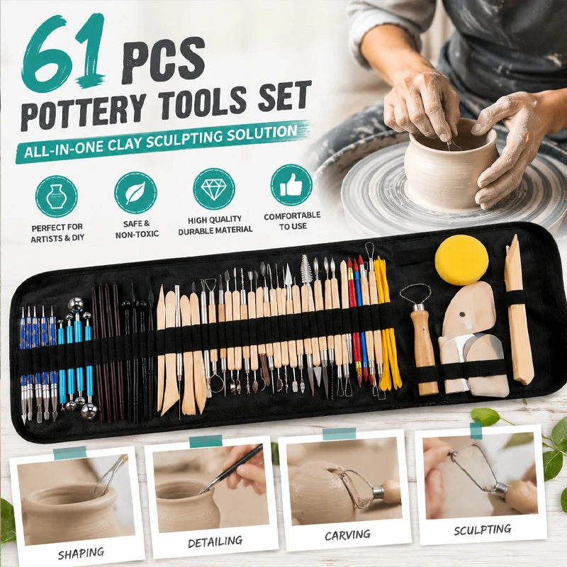 61-Pc Clay Sculpting Tool Kit with Case | Pottery & Carving Clay Sculpting Kit Babs