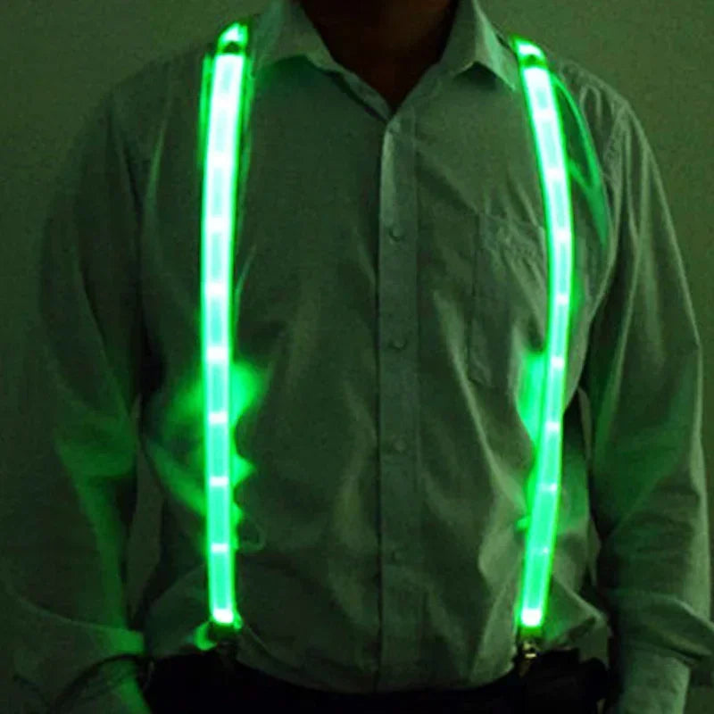 LED Light-Up Suspenders & Bow Tie Glow Party Set LED Party Accessories Babs (2)-Green
