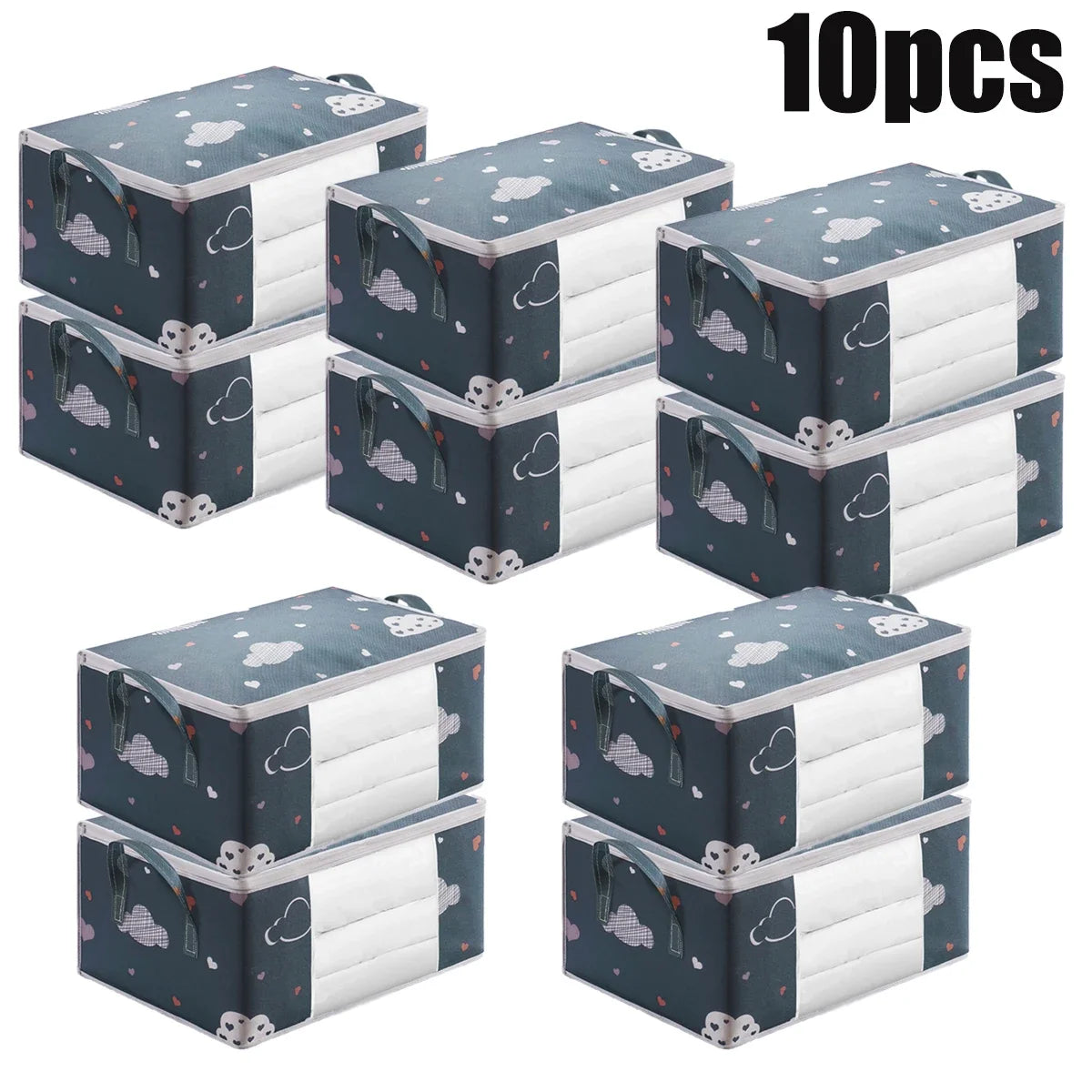 50/75L Moisture-Proof Quilt & Clothes Storage Bag | Dustproof Clothes Storage Bag Babs Navy Blue-10PCS 55X35X25CM