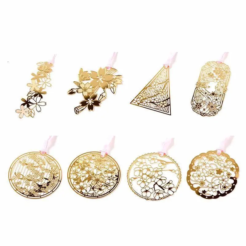 3-Pack Hollow Metal Flower Bookmarks – Golden Paper Clip Gift Metal Bookmark Set Babs
