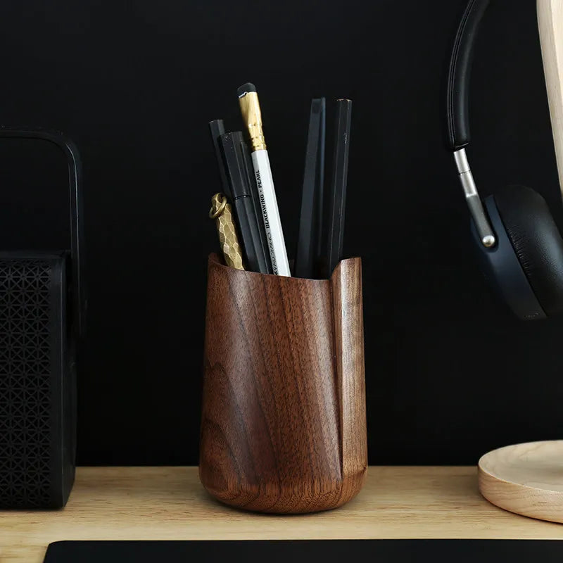 Vintage Wooden Pen Holder – Minimalist Solid Wood Desk Organizer Wooden Pen Holder Babs