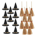 20Pcs Mini Witch Hats & Brooms Halloween DIY Decoration Set Halloween Craft Decor Babs 10Hat 10Broom