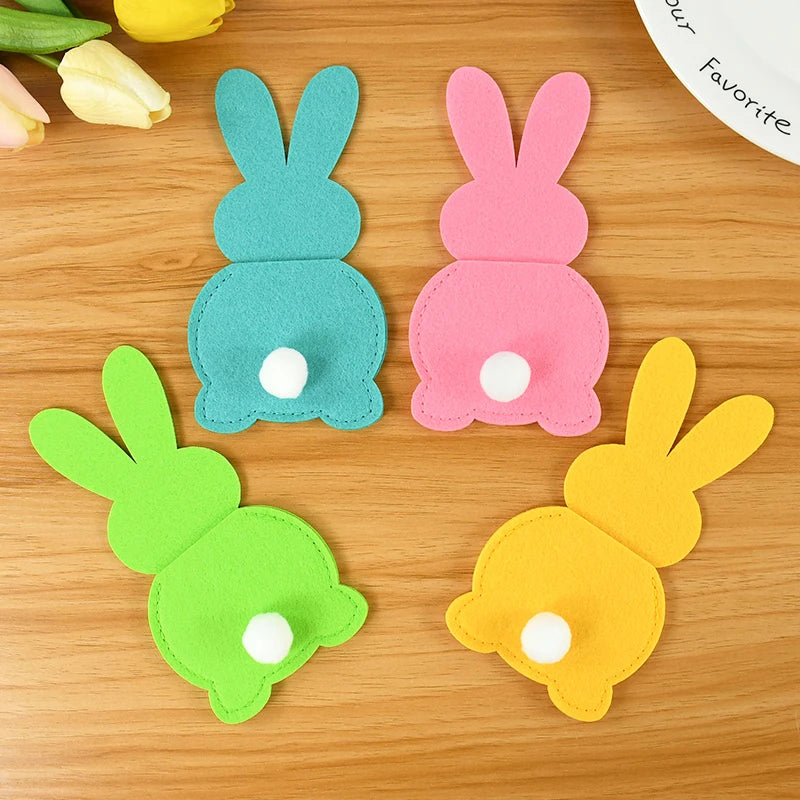 4pcs Easter Felt Rabbit Cutlery Holder Bags | Party Tableware Cutlery Holder Bags Babs