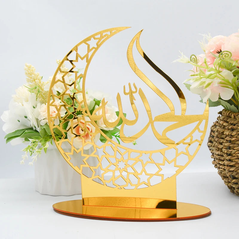 Ramadan Kareem Acrylic Ornament – Eid Mubarak Golden Moon Decor Acrylic Holiday Ornament Babs