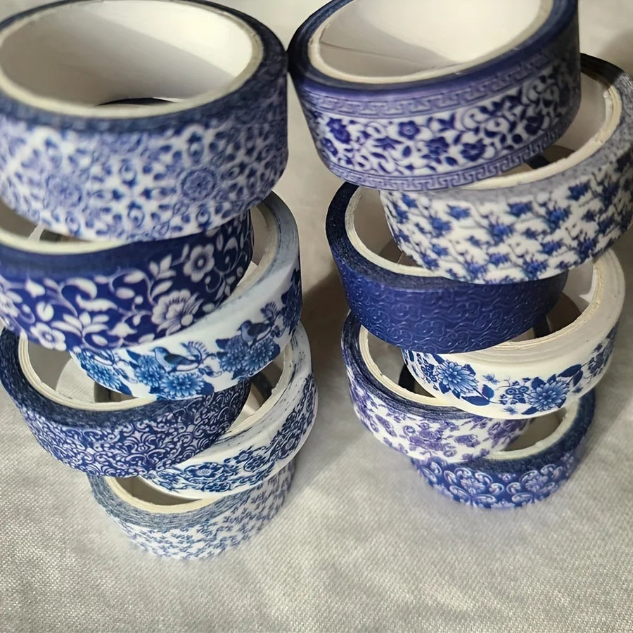 12 Rolls Chinoiserie Blue White Washi Tape – Craft & Journal Decorative Washi Tape Babs