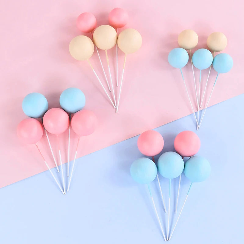 10Pcs Ball Cake Toppers Gold Blue Pink – Party & Wedding Cake Topper Set Babs