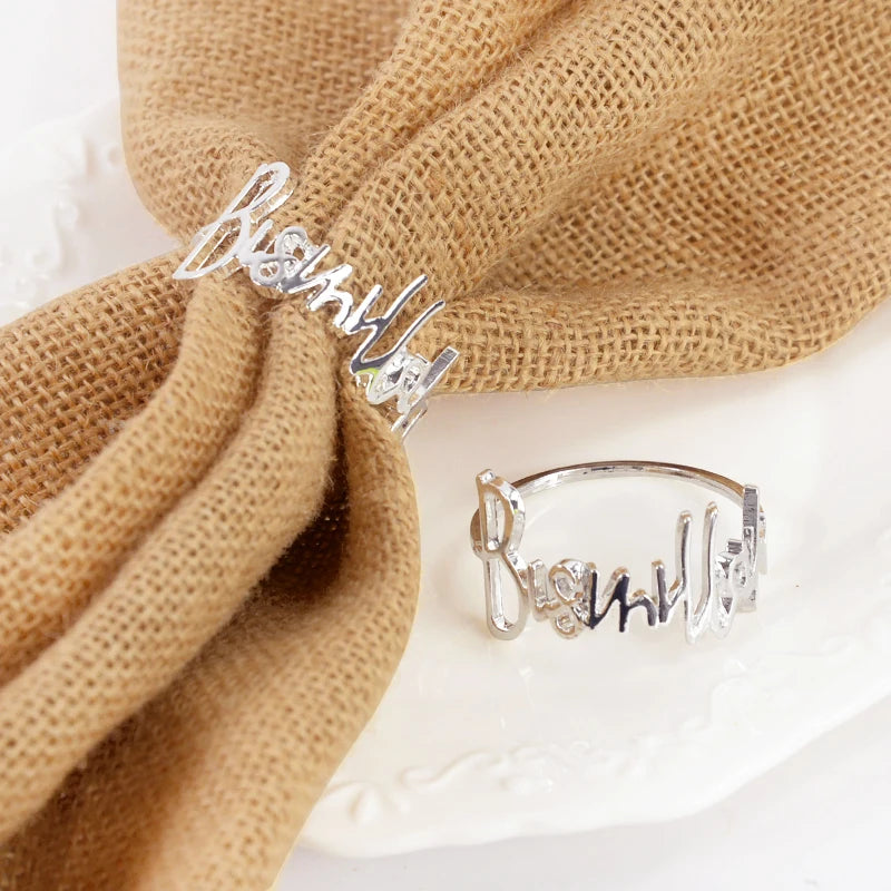 Bismillah Napkin Rings Eid Mubarak Ramadan Table Decor 2/4/6Pcs Napkin Rings Babs Silver 4pcs