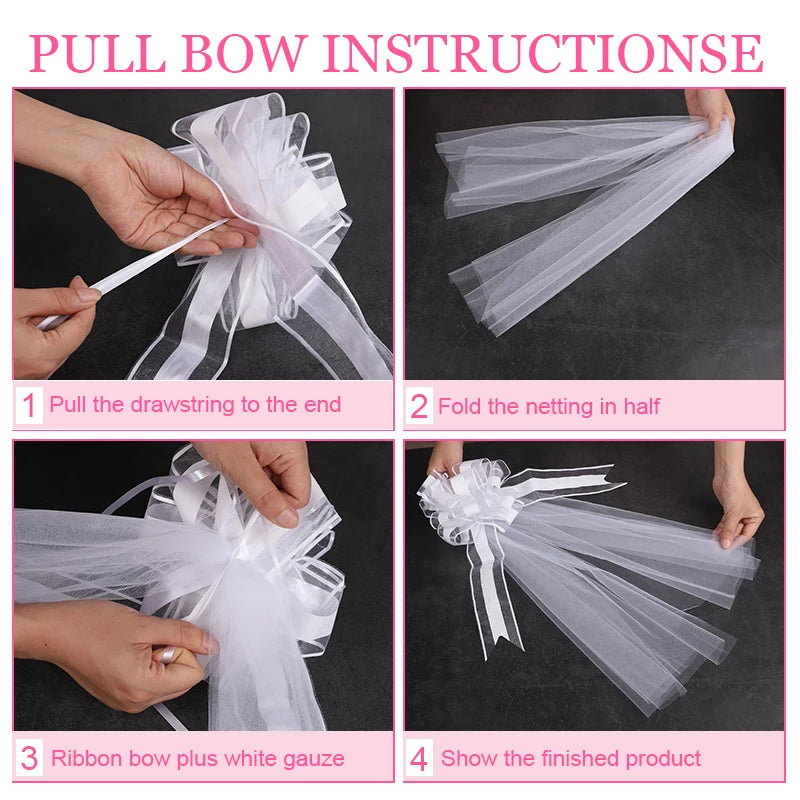 Large White Wedding Bows with Tulle Tails | Church Chair Car Décor Wedding Bow Decoration Babs