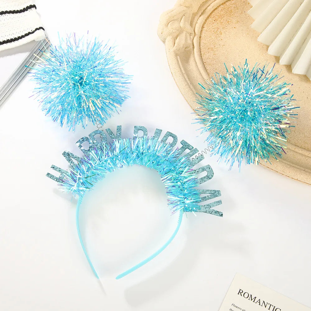 Sparkly Tinsel Pom-Pom Party Headbands for Kids – 12 Pack Party Headband Set Babs A1 blue