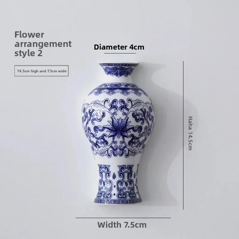 Ceramic Blue & White Porcelain Wall Vase | Lucky Bamboo Decor Decorative Ceramic Vase Babs