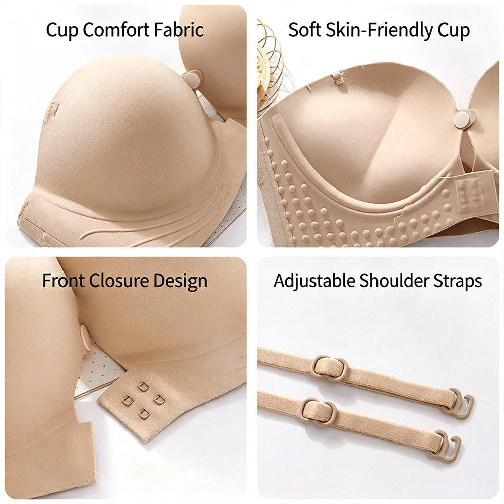 Strapless Front Closure Push Up Bra – Seamless Wire-Free Push Up Bra Babs