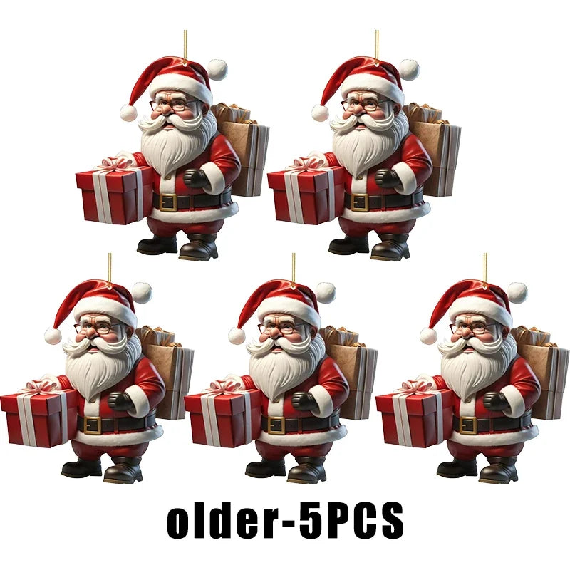 Christmas Hanging Ornaments – Santa & Snowman 2D Cartoon Style Christmas Ornaments Babs older 5PCS