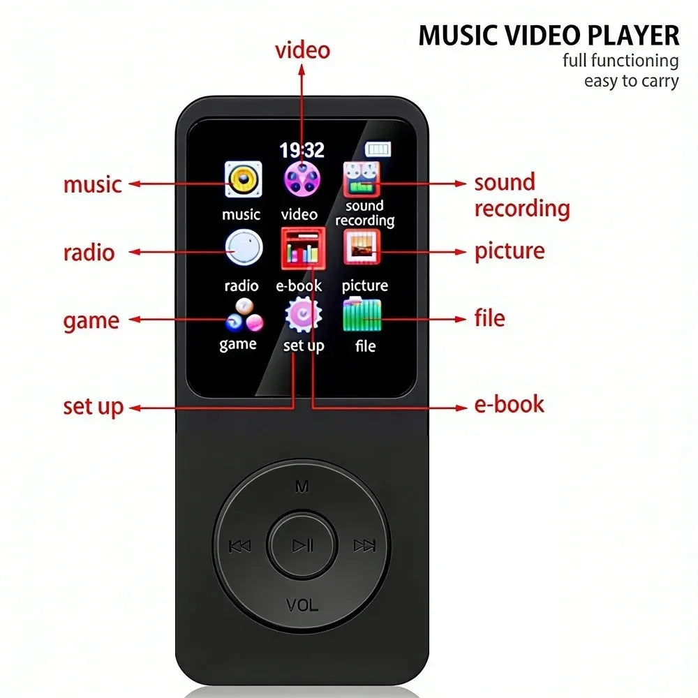 KEBIDUMEI BT 5.0 MP3 MP4 Player | Speaker, FM, E-Book, 128GB TF Portable MP3 MP4 Player Babs