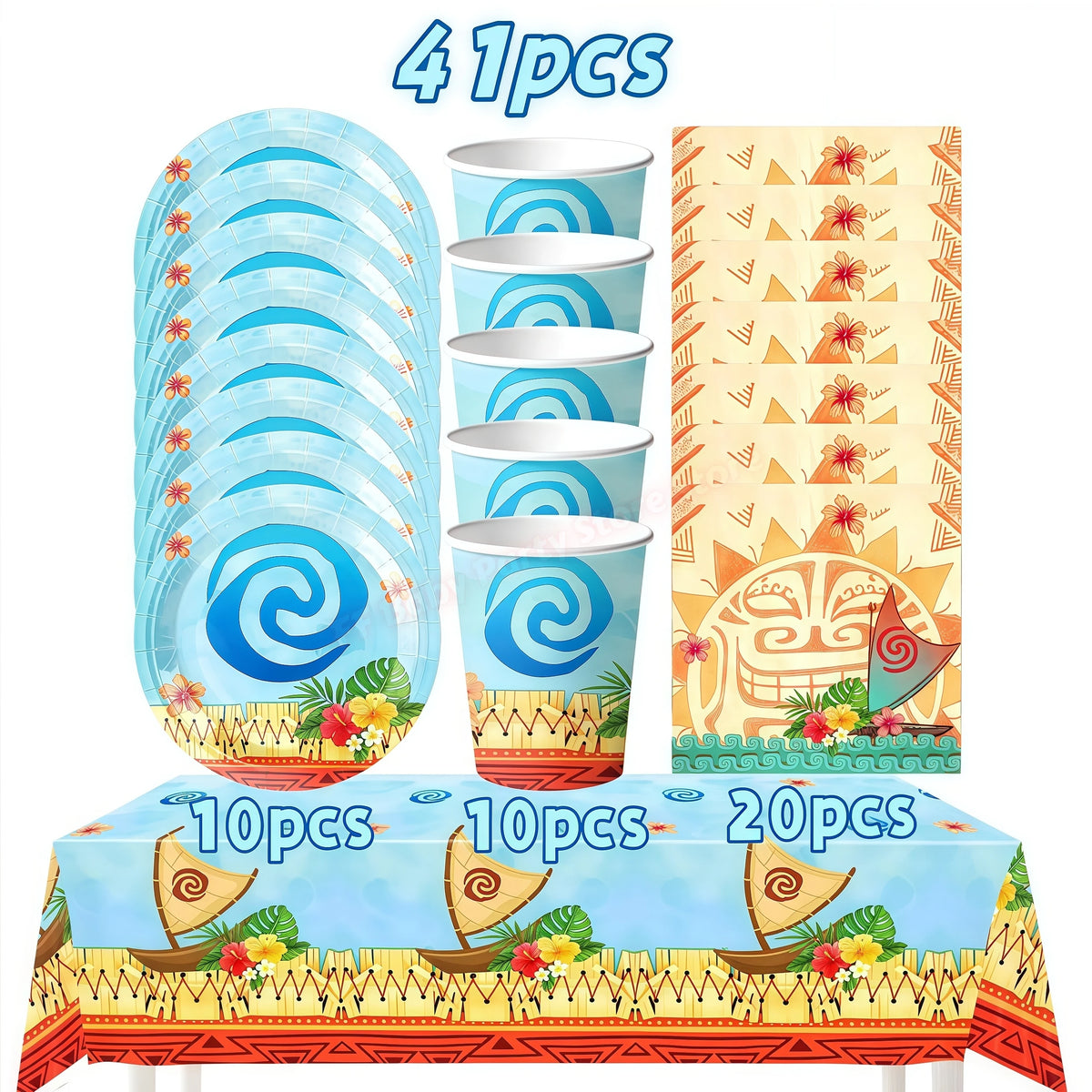 Ocean Theme Birthday Party Kit – Plates, Cups & Balloons Party Tableware Kit Babs 41pcs