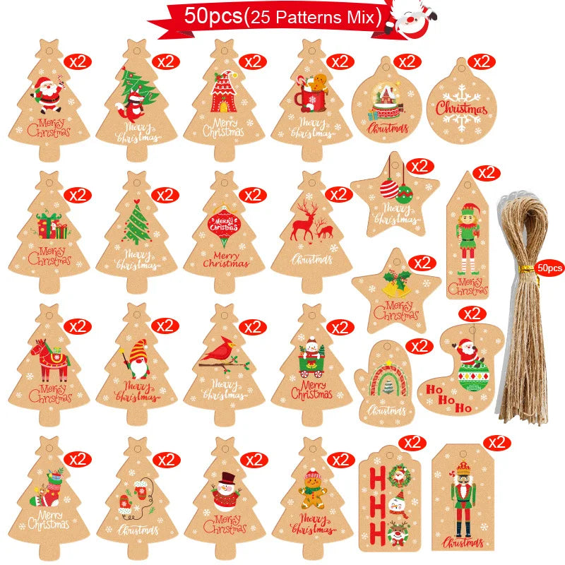 48/50Pcs Christmas Kraft Paper Gift Hang Tags – Santa Decor Holiday Gift Tags Babs 50pcs-set10