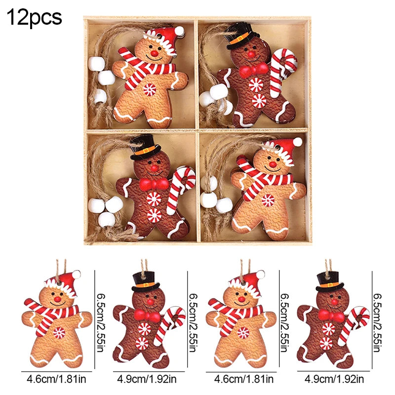 Christmas Wooden Ornaments – Gingerbread Man & Gnome Pendants Christmas Tree Ornament Babs 12PCS-H