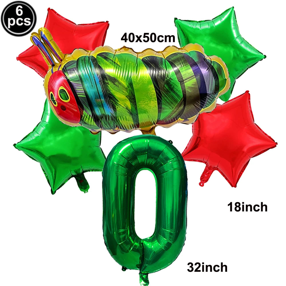 Cartoon Caterpillar Foil Balloon Set – 32" Number Balloons 1–9