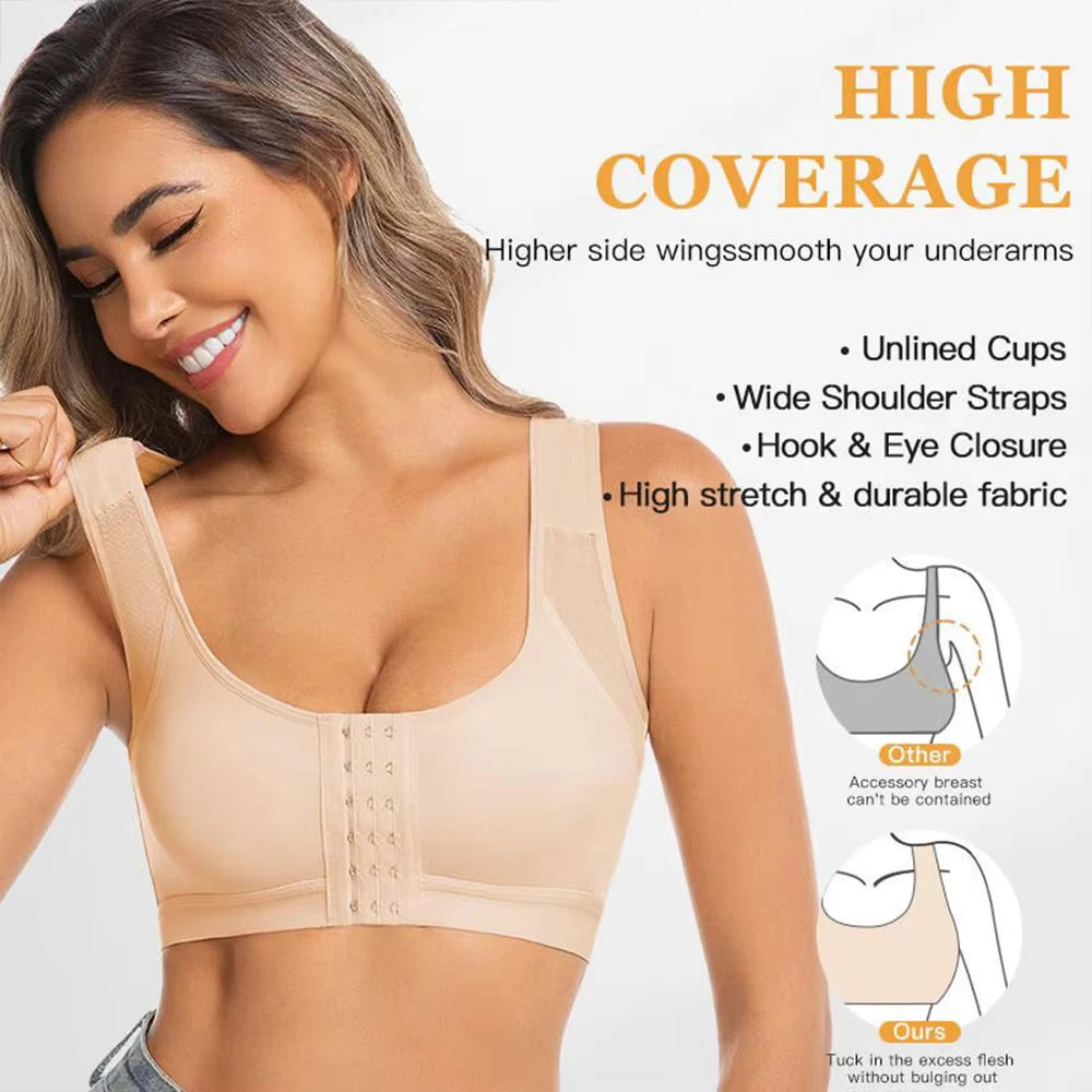Plus Size Front Closure Wire-Free Bra – Full Coverage Bralette Front Closure Bralette Babs