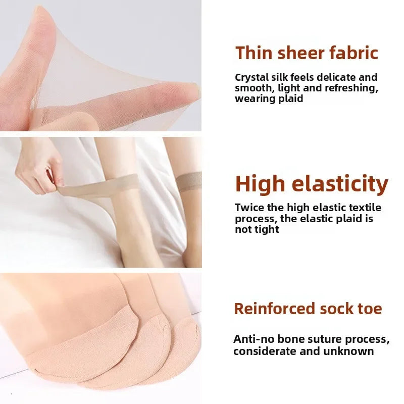Women's Sheer Ankle Socks Ultra-Thin Crystal Nylon 10-Pack Sheer Ankle Socks Babs