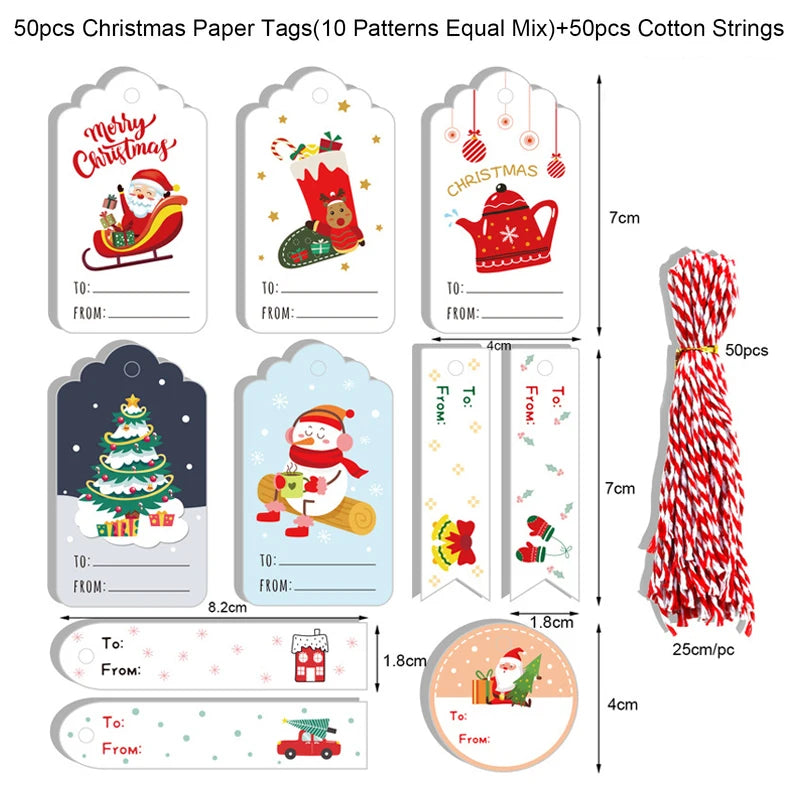 48/50Pcs Christmas Kraft Paper Gift Hang Tags – Santa Decor Holiday Gift Tags Babs 50pcs-set5