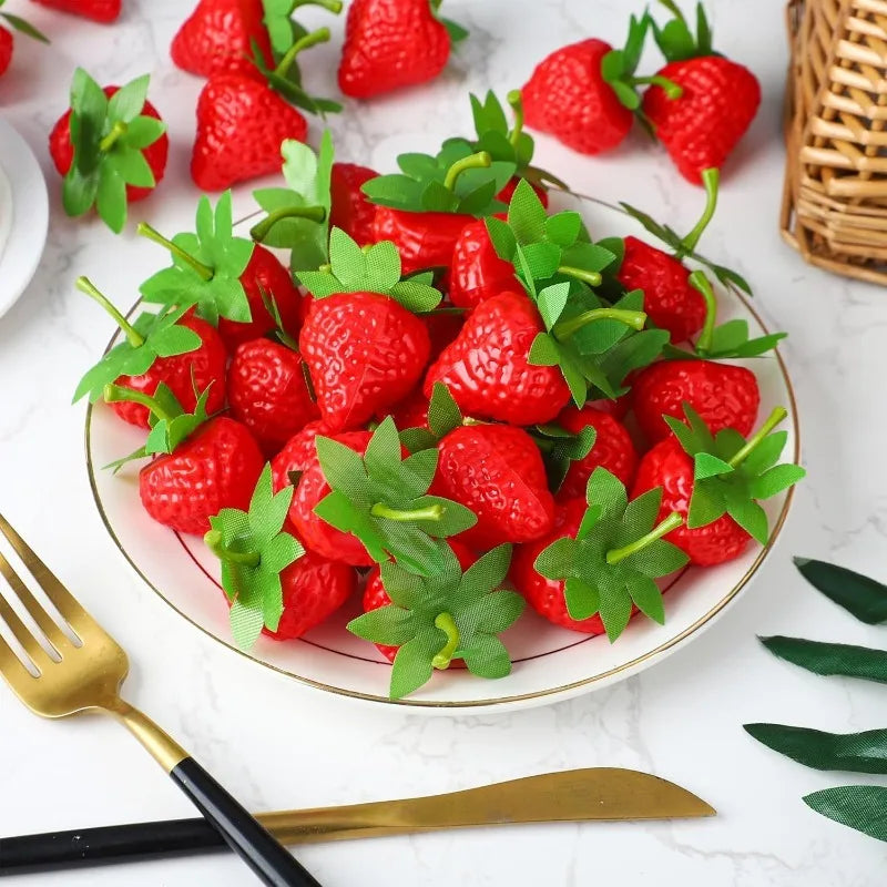 20Pcs Artificial Strawberries Fake Plastic Fruit Décor & Props Artificial Fruit Decor Babs Strawberry 20Pcs