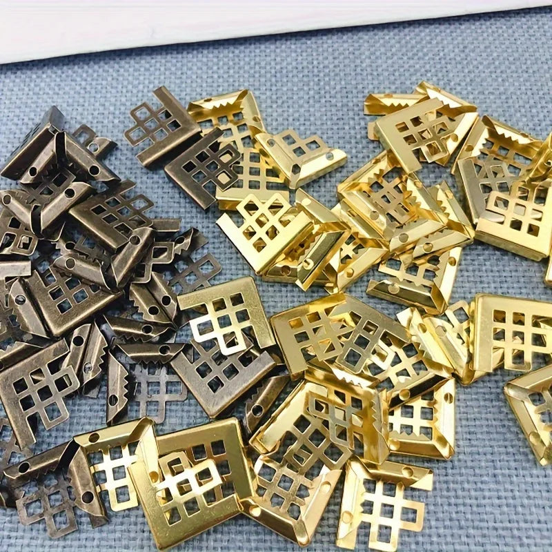 30pcs Vintage Metal Book Corner Protectors – Gold & Bronze Grid Book Corner Protectors Babs