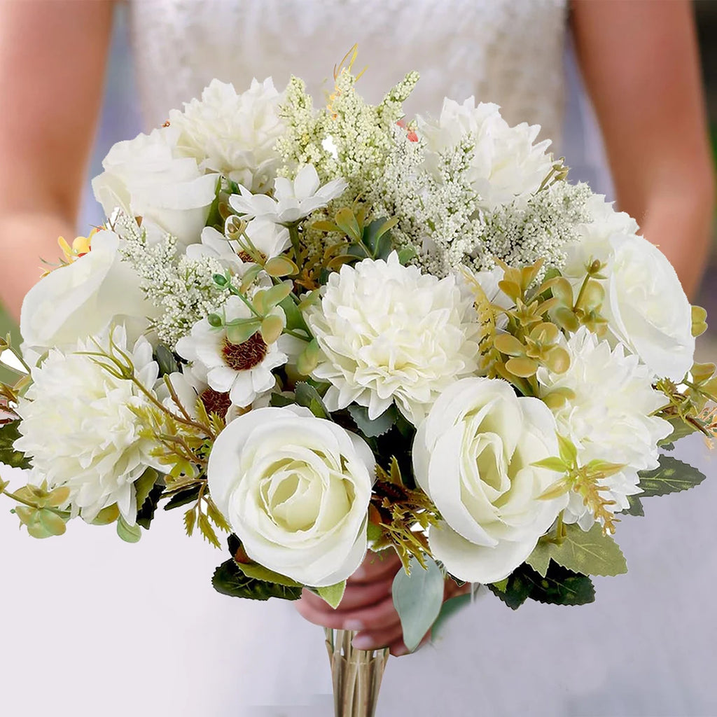 Silk Rose & Chrysanthemum Artificial Bouquet – 1 or 3 Pcs Artificial Flower Bouquet Babs