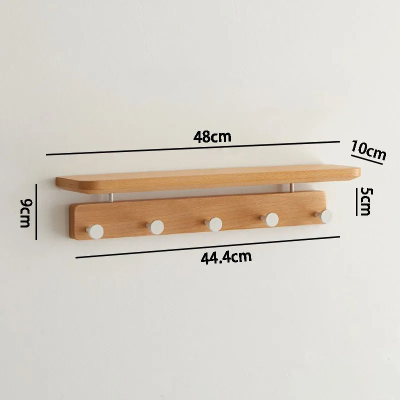 Wall Mounted Solid Wood Coat Rack with Shelf & 4 Hooks Wall Mounted Coat Rack Babs Beech 5 Hook