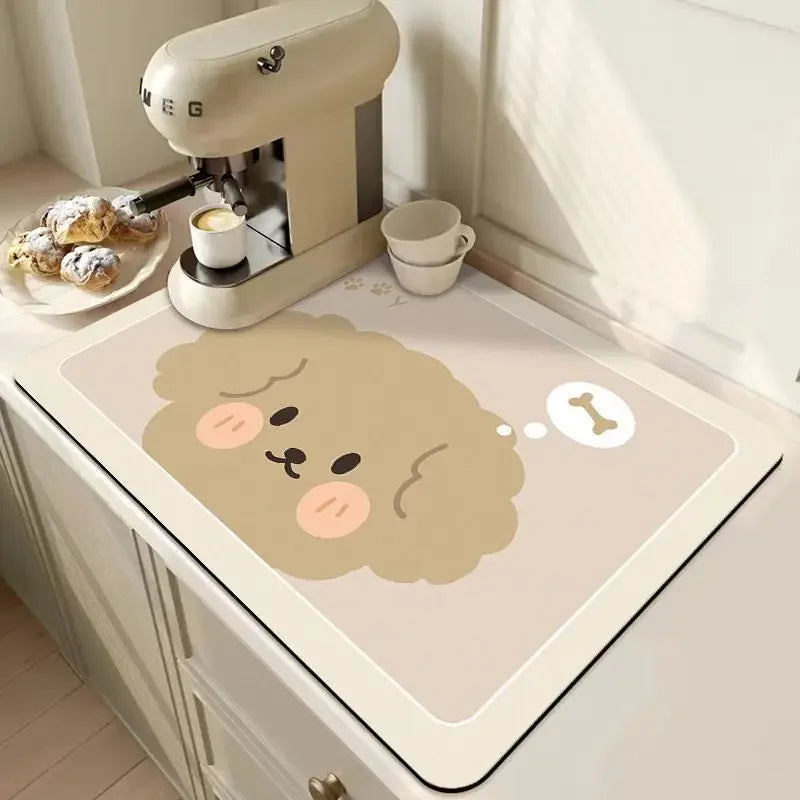 Diatom Mud Coffee Machine Mat – Quick-Dry Dish Drying Pad Dish Drying Mat Babs Beige Dog 50X60CM