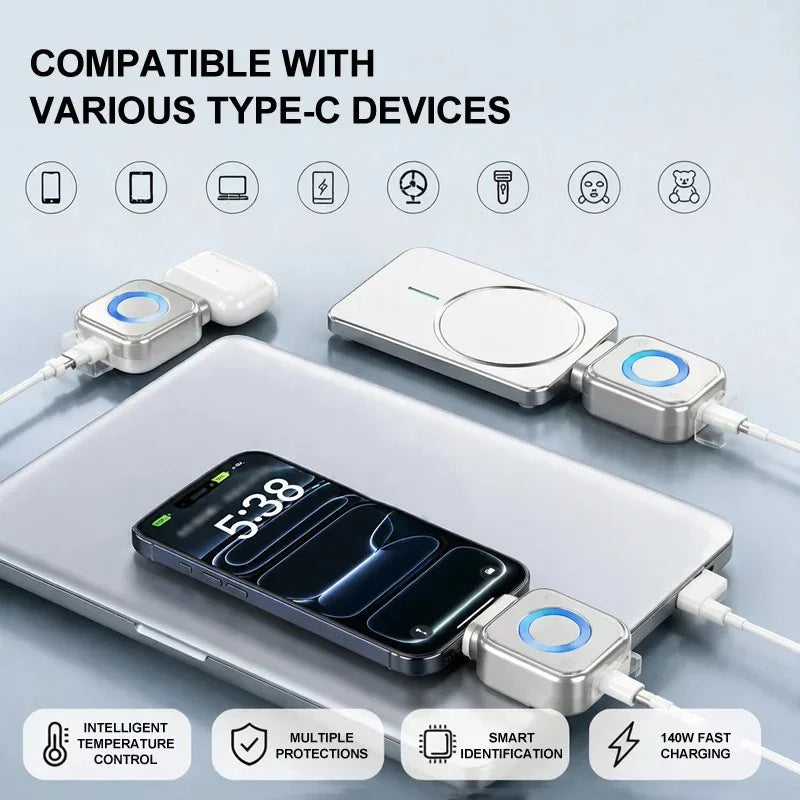 140W PD Type-C Fast Charger with RGB Light & Auto Power-Off USB-C Fast Charger Babs