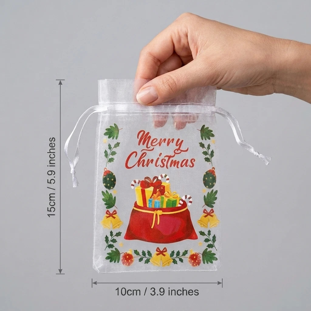 Christmas Organza Drawstring Bags – Mesh Gift Pouches Organza Gift Bags Babs