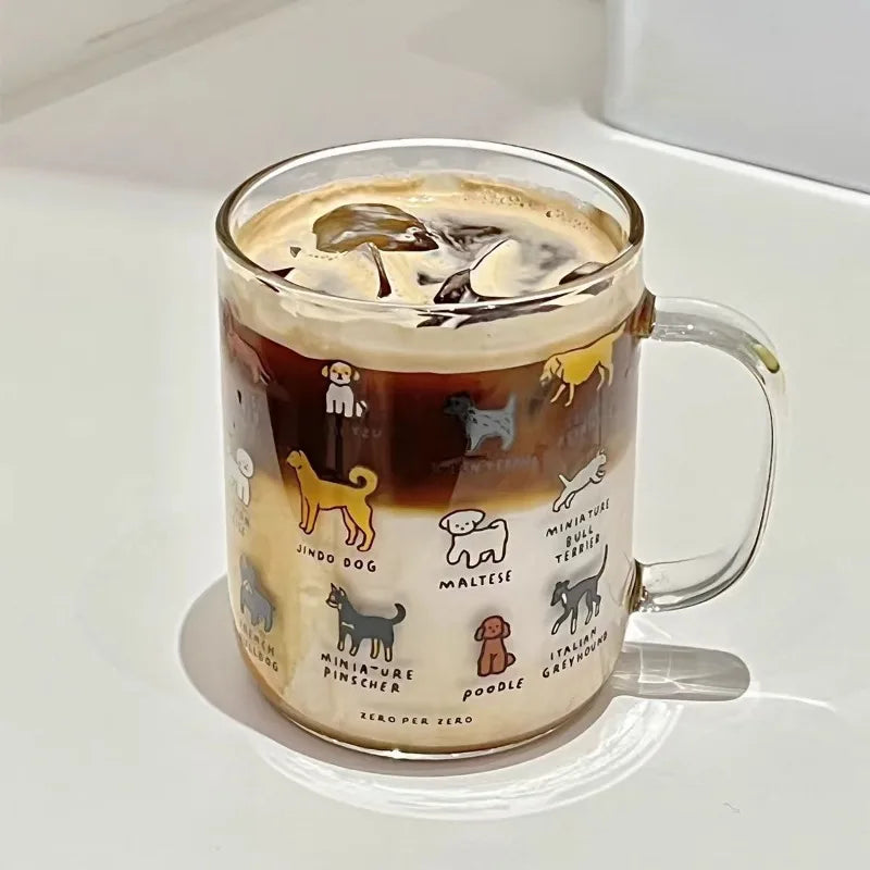 Cute Dog & Cat Cartoon Glass Mug – Borosilicate Coffee Cup Glass Coffee Mug Babs