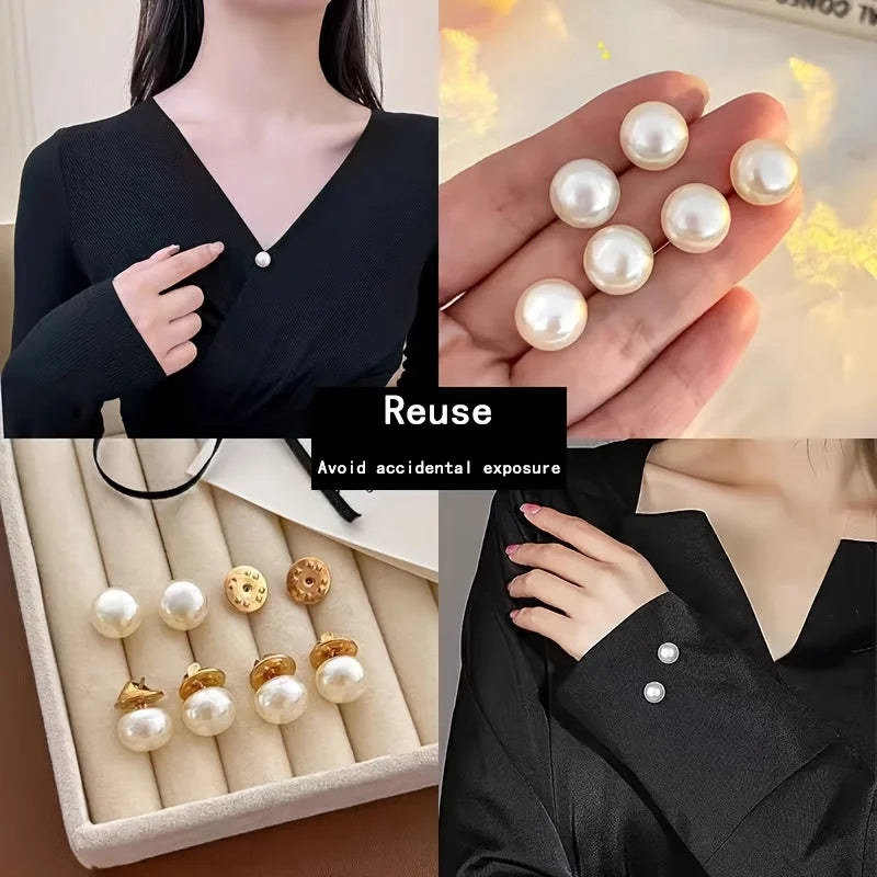 10pcs Pearl Butterfly No-Sew Anti-Glare Button Clips for Women Decorative Button Clips Babs