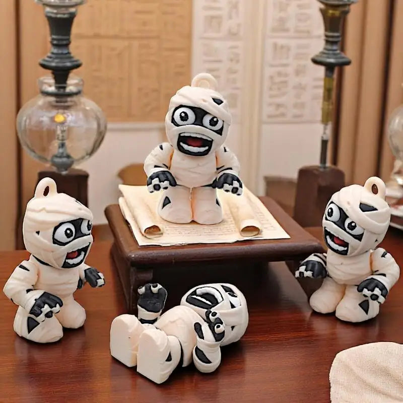 3D Printed Mummy Figurine – Halloween Keychain & Desk Decor Halloween Figurine Ornament Babs