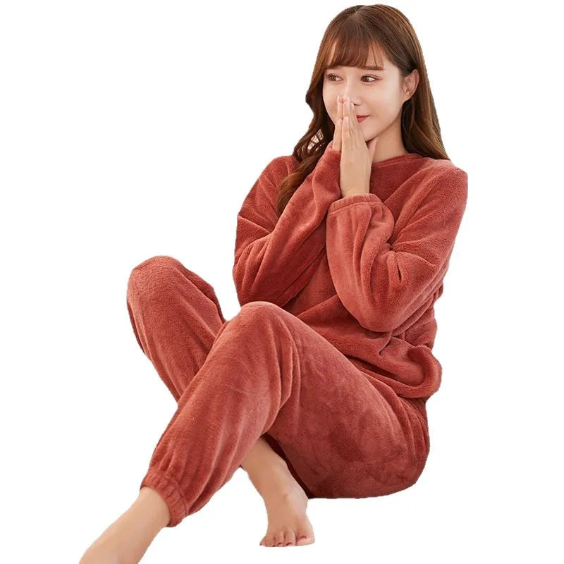 Coral Fleece Pajama Set – Unisex Warm Flannel Loungewear Fleece Pajama Set Babs