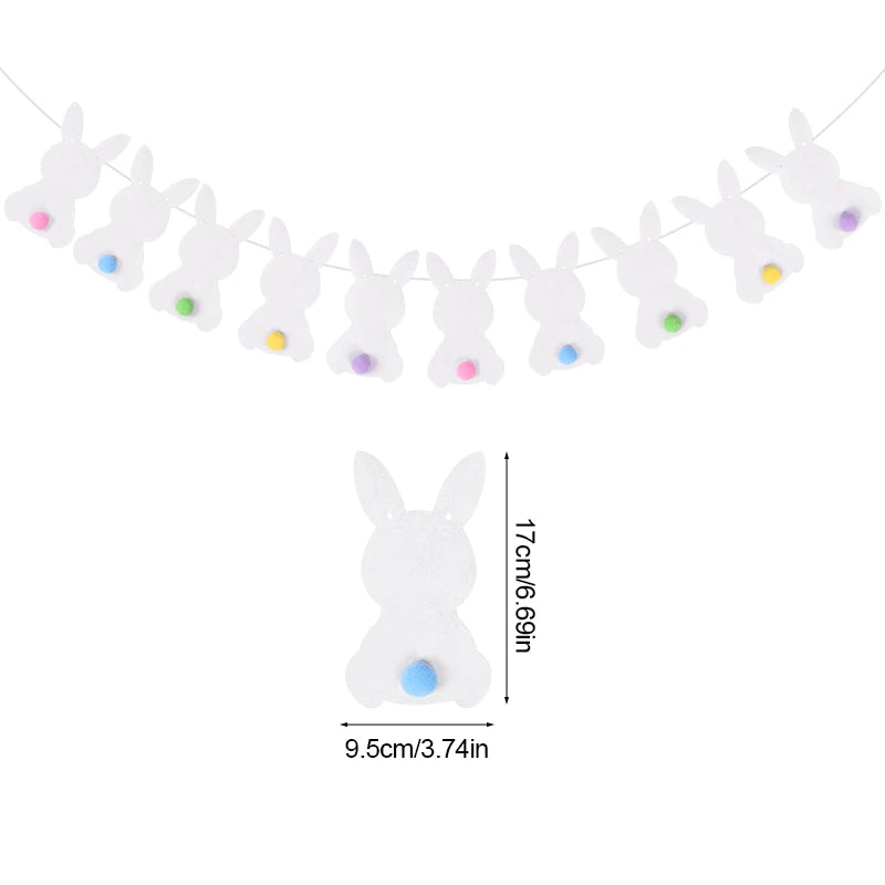 Felt Colorful Rabbit Easter Banner Garland – Party Bunting Flags Easter Party Garland Babs White